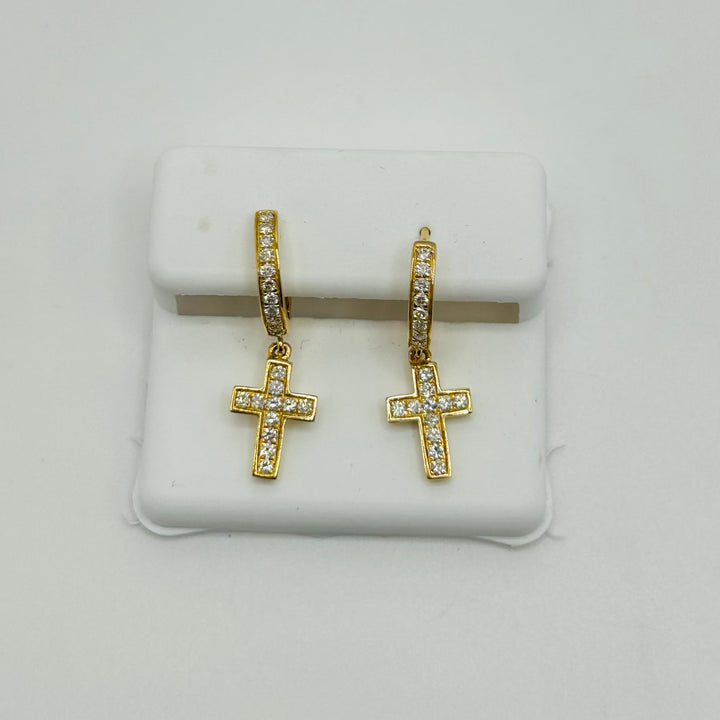 14Ky Diamond Dangling Cross Earrings