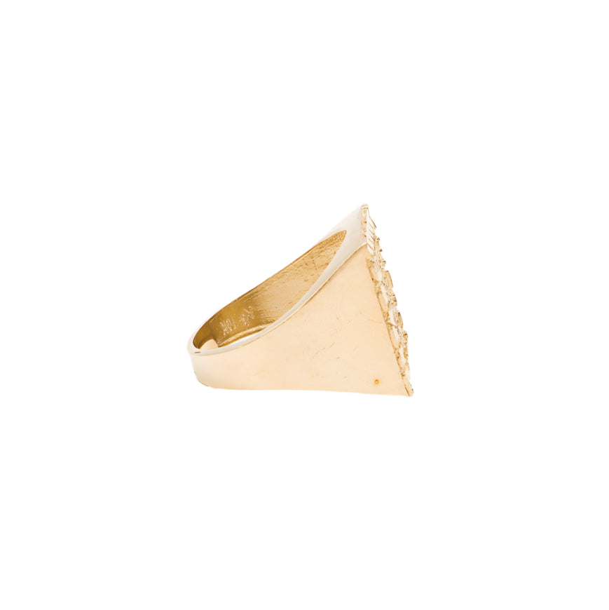 10K Solid Yellow Gold Square Nugget Frame CZ Ring