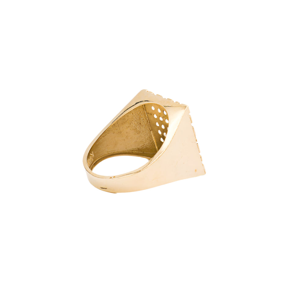 10K Solid Yellow Gold Square Nugget Frame CZ Ring