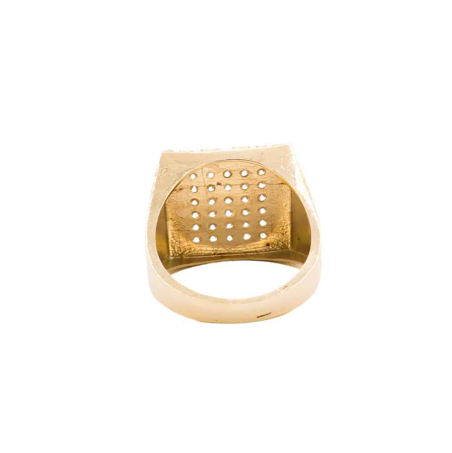 10K Solid Yellow Gold Square Nugget Frame CZ Ring