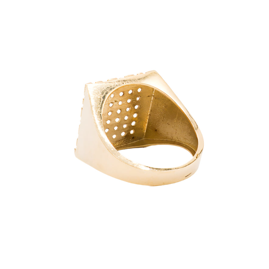 10K Solid Yellow Gold Square Nugget Frame CZ Ring