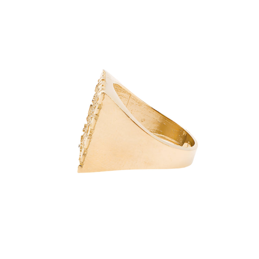 10K Solid Yellow Gold Square Nugget Frame CZ Ring