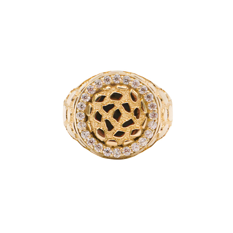 10K Solid Yellow Gold Flex Round Nugget CZ Ring