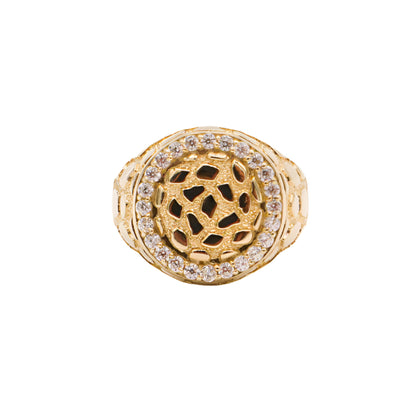 Flex Round Gold Nugget Ring with -CZ Cubic Zirconia-Solid 10K Yellow Gold - STF DIAMONDS