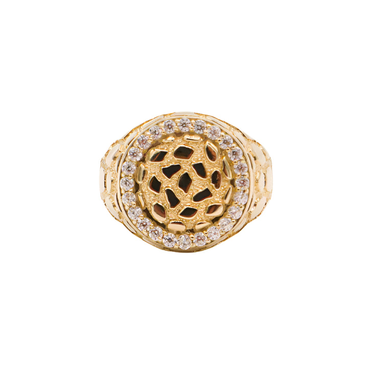 10K Solid Yellow Gold Flex Round Nugget CZ Ring