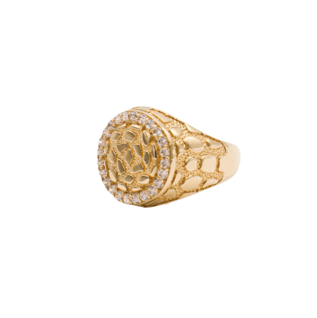 10K Solid Yellow Gold Flex Round Nugget CZ Ring
