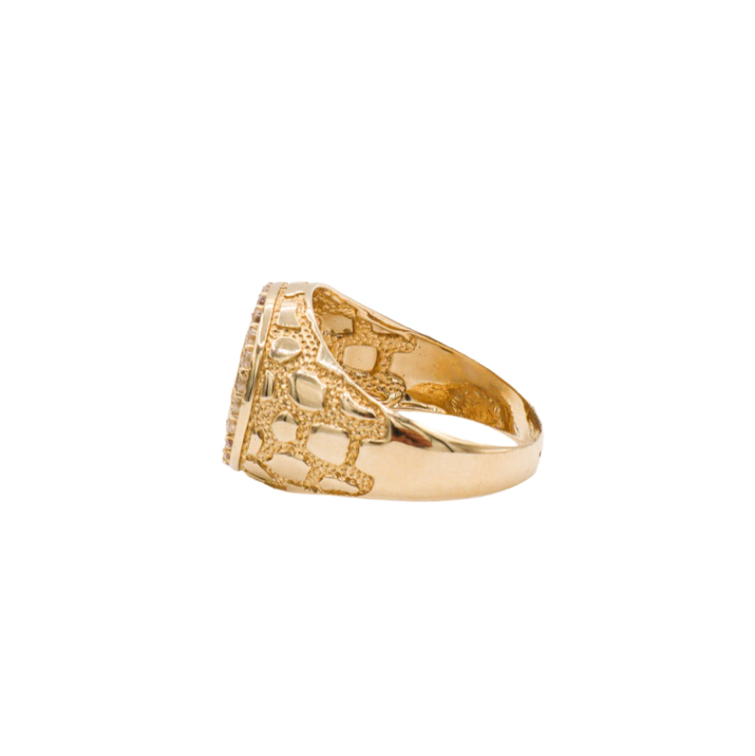 10K Solid Yellow Gold Flex Round Nugget CZ Ring