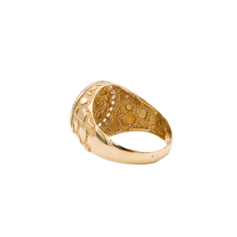 10K Solid Yellow Gold Flex Round Nugget CZ Ring