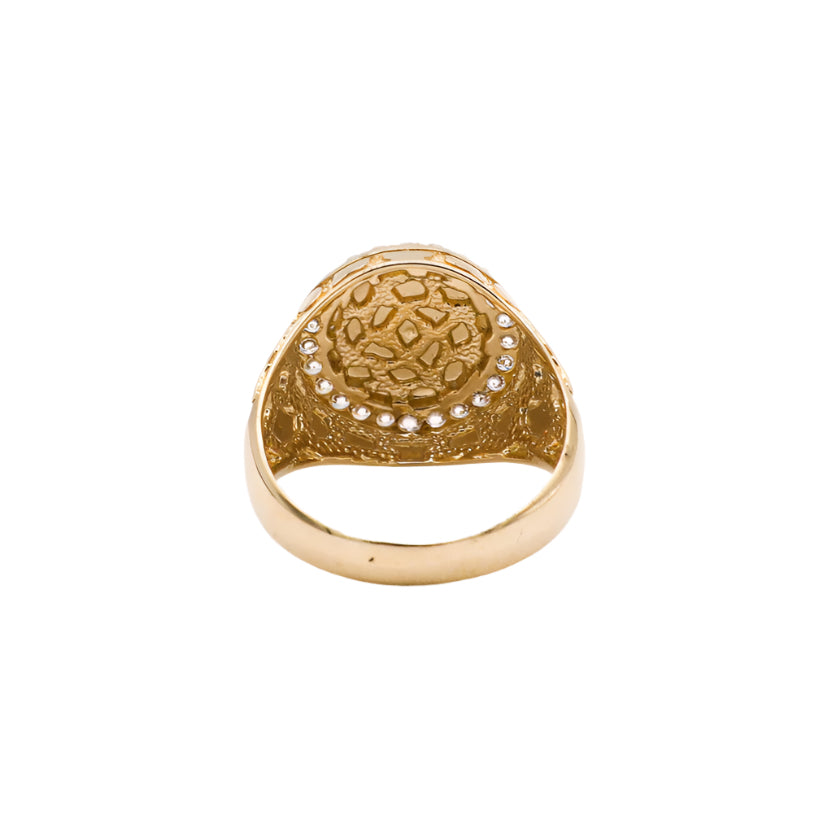 10K Solid Yellow Gold Flex Round Nugget CZ Ring