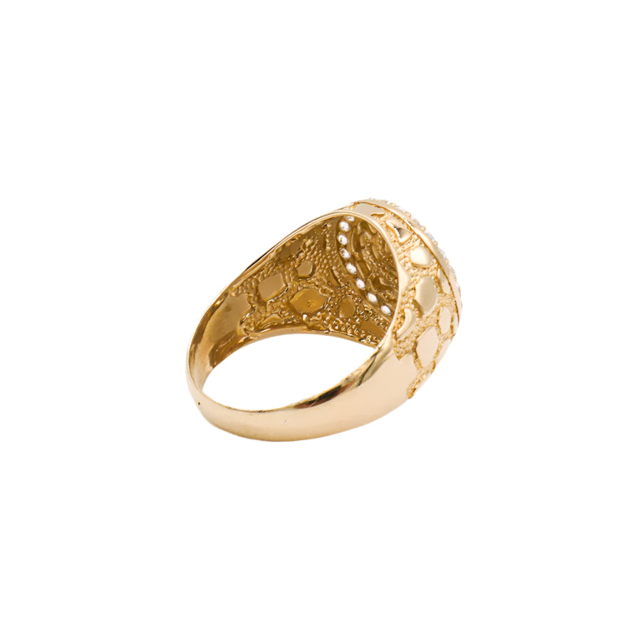 10K Solid Yellow Gold Flex Round Nugget CZ Ring