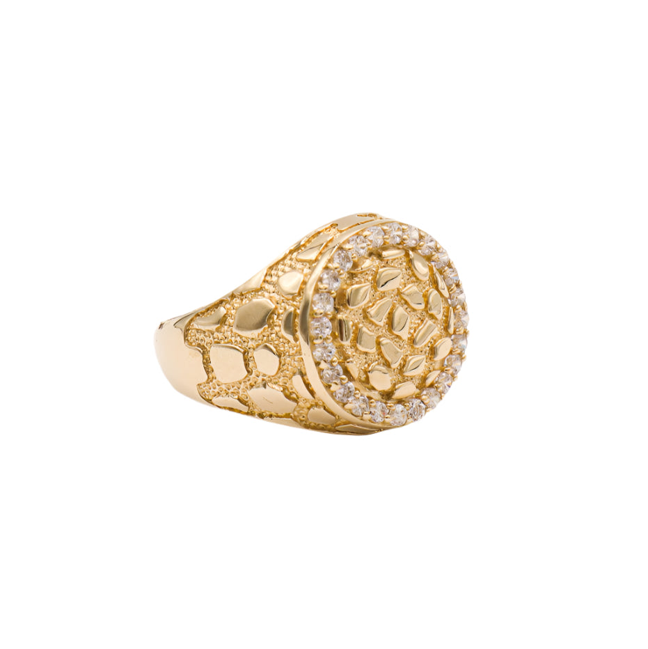 10K Solid Yellow Gold Flex Round Nugget CZ Ring