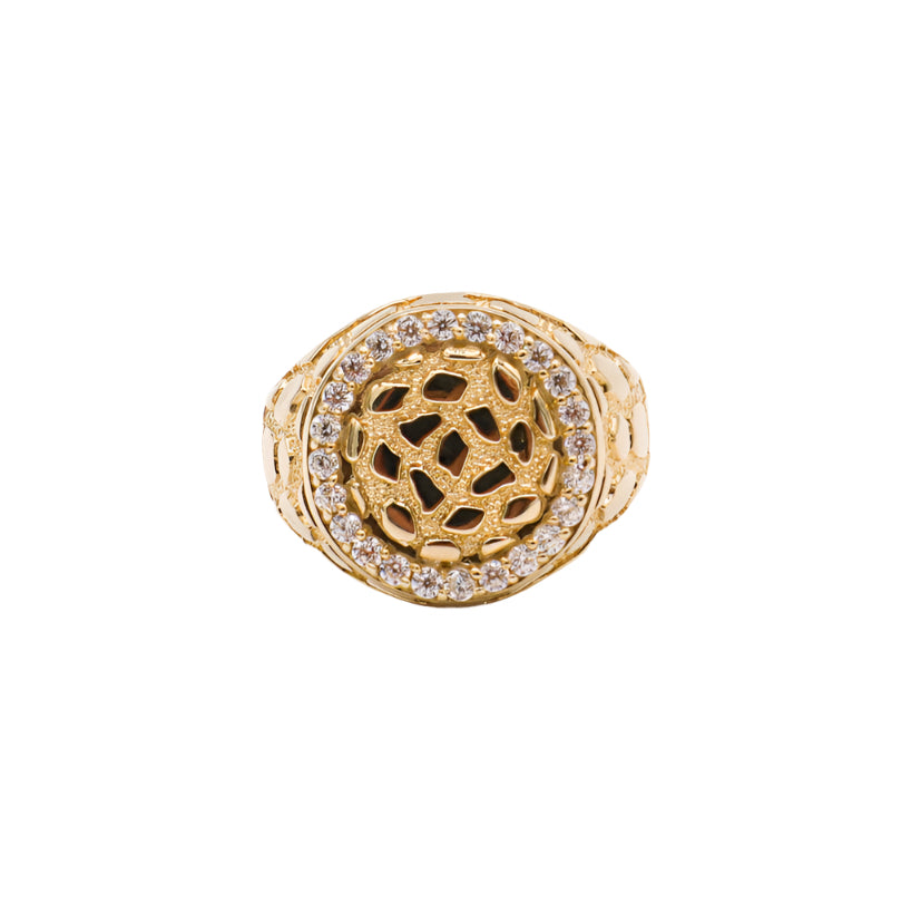 10K Solid Yellow Gold Flex Round Nugget CZ Ring