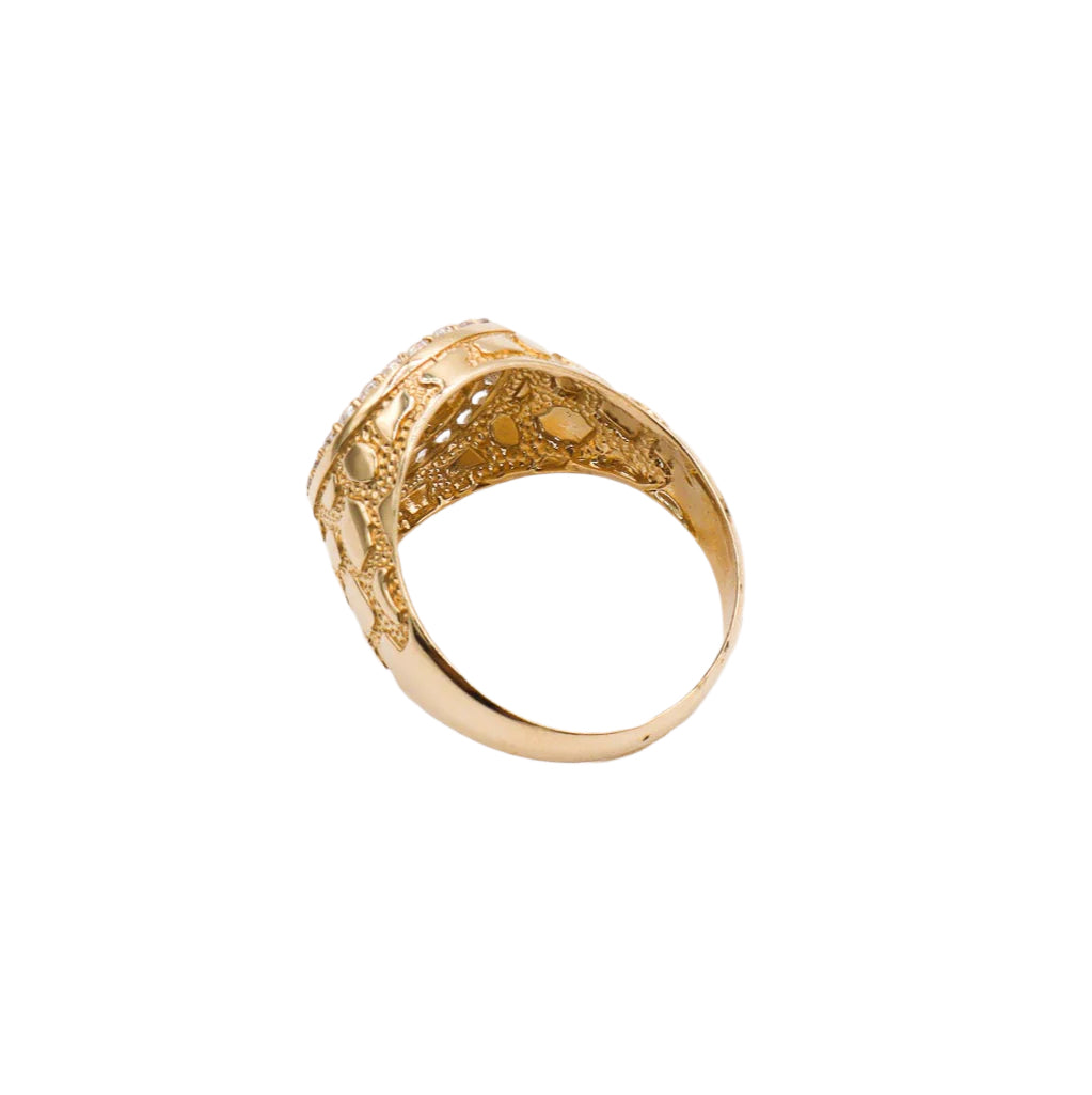 10K Solid Yellow Gold Flex Round Nugget CZ Ring