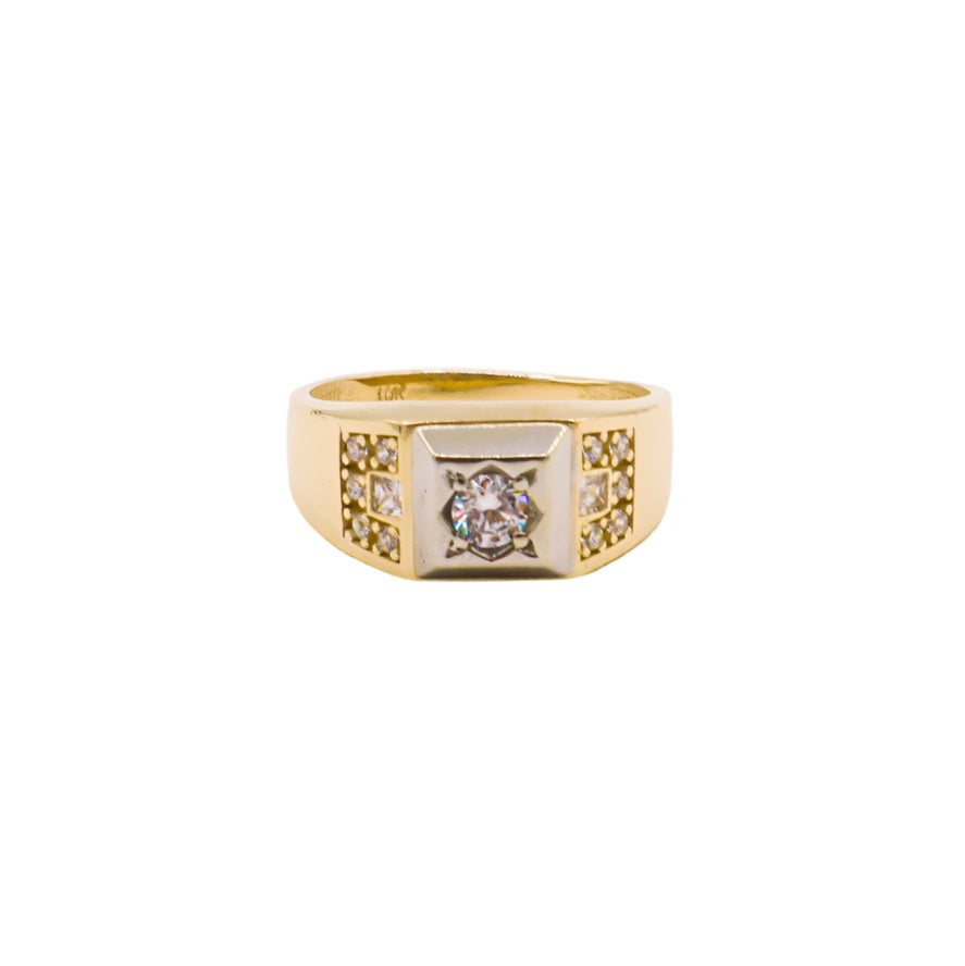 14K Solid Yellow Gold Men's Fine CZ Ring
