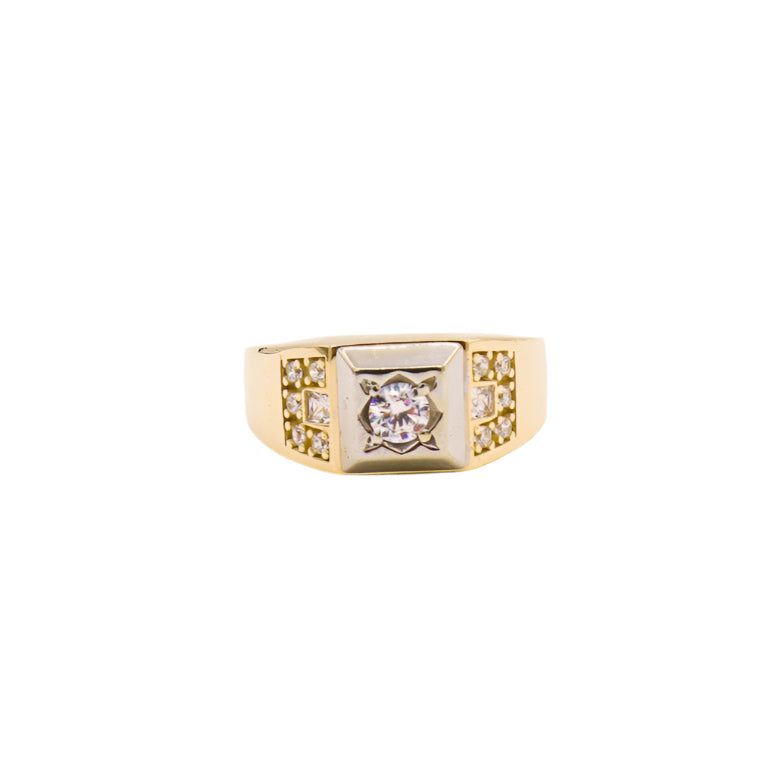 14K Solid Yellow Gold Men's Fine CZ Ring