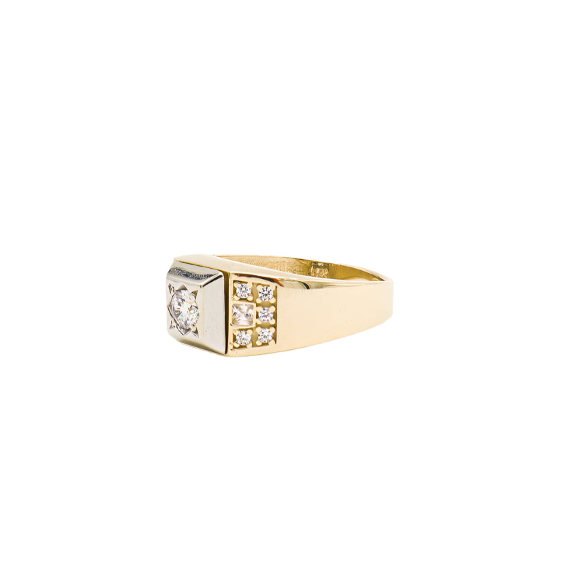 14K Solid Yellow Gold Men's Fine CZ Ring