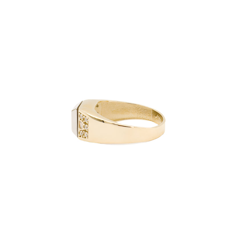 14K Solid Yellow Gold Men's Fine CZ Ring