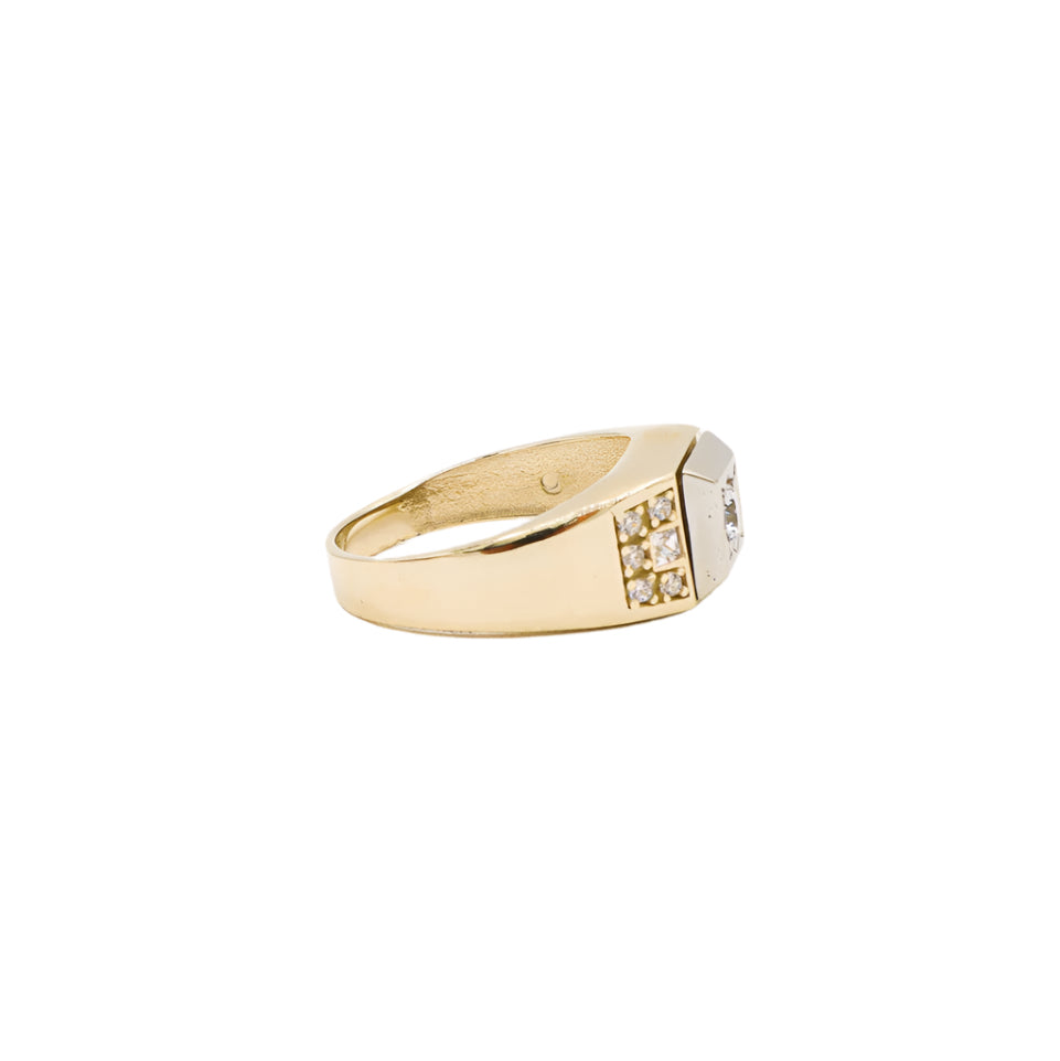 14K Solid Yellow Gold Men's Fine CZ Ring