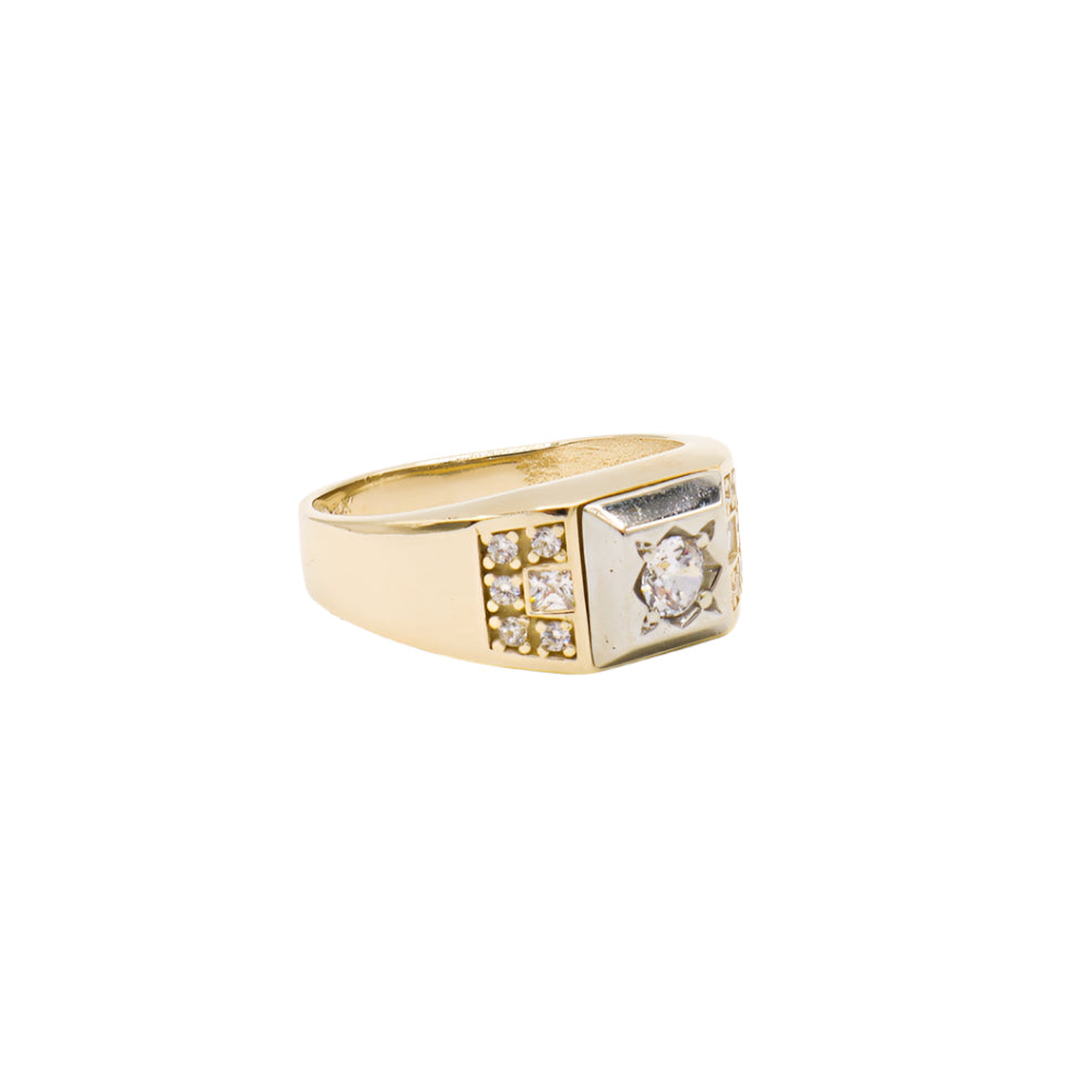 14K Solid Yellow Gold Men's Fine CZ Ring