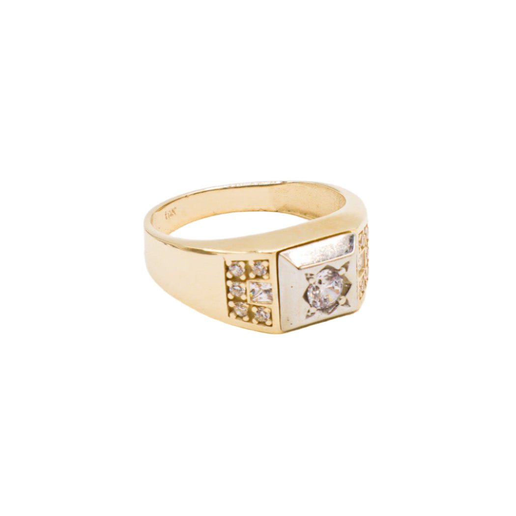 14K Solid Yellow Gold Men's Fine CZ Ring