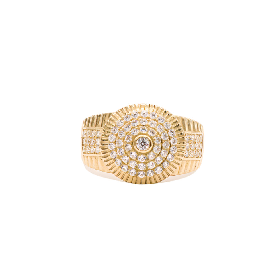 10K Solid Yellow Gold Full Round Flora CZ Ring