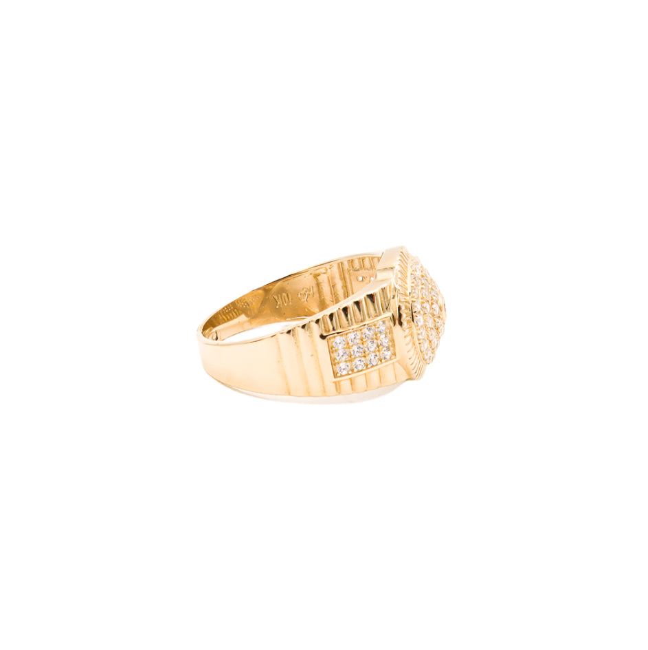 10K Solid Yellow Gold Full Round Flora CZ Ring