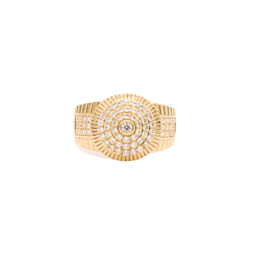 10K Solid Yellow Gold Full Round Flora CZ Ring