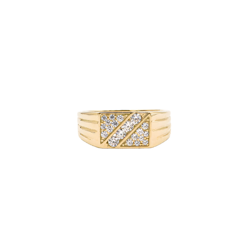 Rectangle Square Men's Fine CZ Ring-14K Yellow Gold-Cubic Zirconia [STF DIAMONDS JEWELRY]