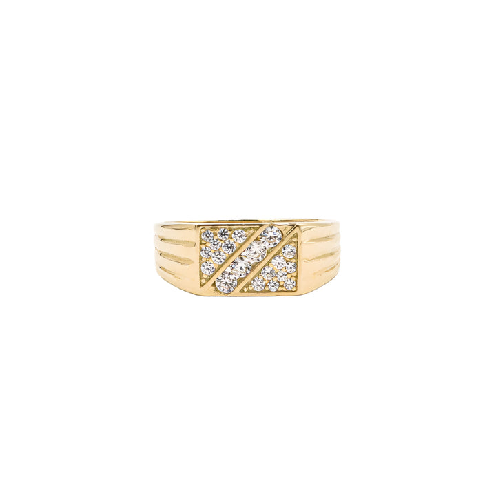 14K Solid Yellow Gold Rectangle Men's CZ Ring
