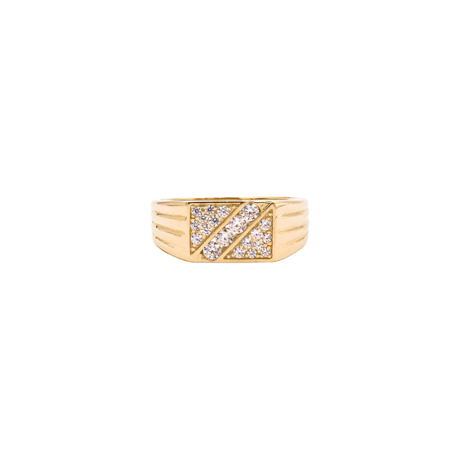 Rectangle Square Men's Fine CZ Ring-14K Yellow Gold-Cubic Zirconia [STF DIAMONDS JEWELRY]