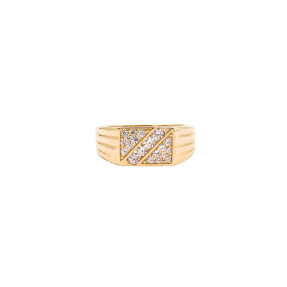 Rectangle Square Men's Fine CZ Ring-14K Yellow Gold-Cubic Zirconia [STF DIAMONDS JEWELRY]