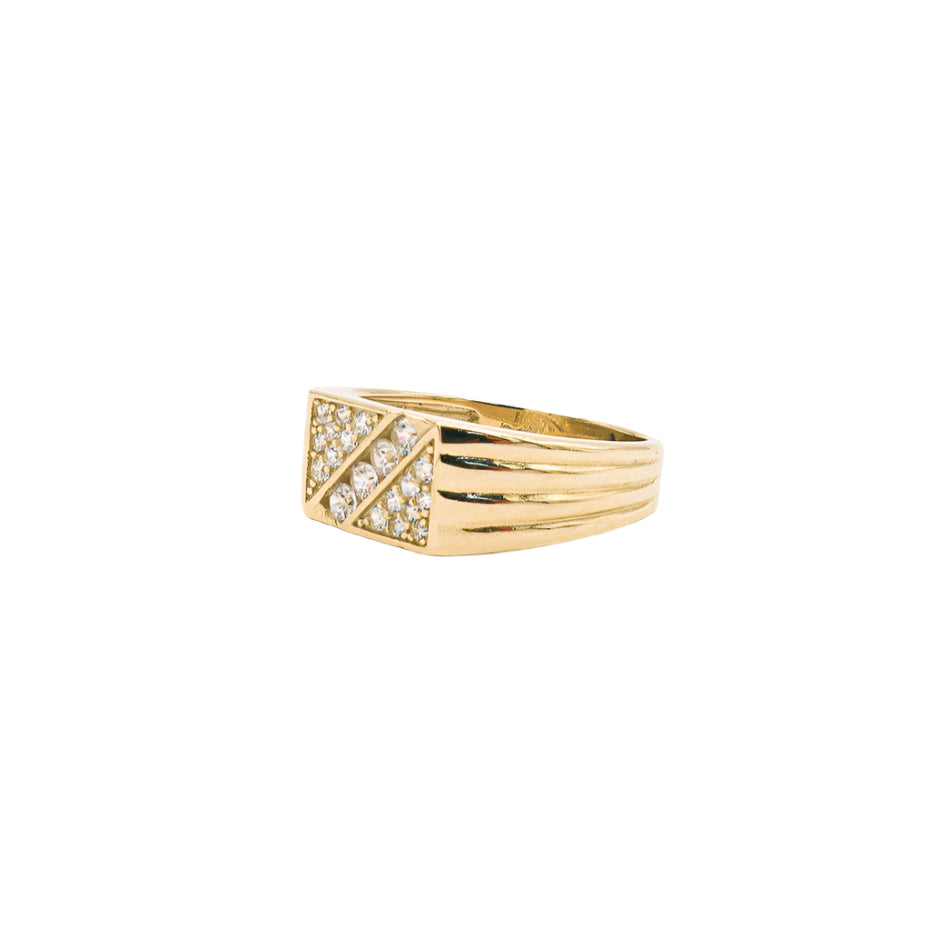 Rectangle Square Men's Fine CZ Ring-14K Yellow Gold-Cubic Zirconia [STF DIAMONDS JEWELRY]