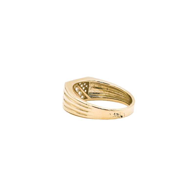 14K Solid Yellow Gold Rectangle Men's CZ Ring