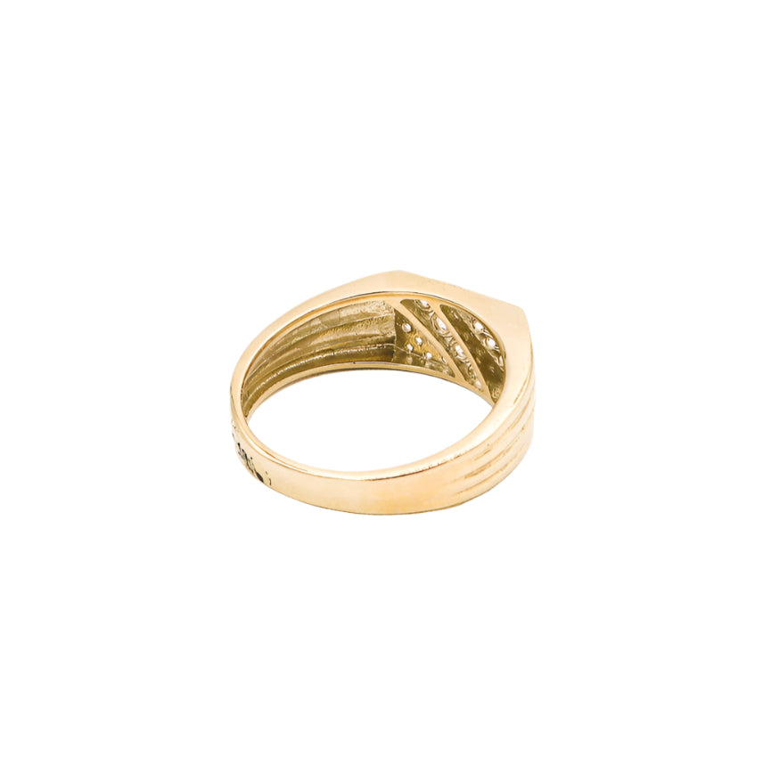 14K Solid Yellow Gold Rectangle Men's CZ Ring