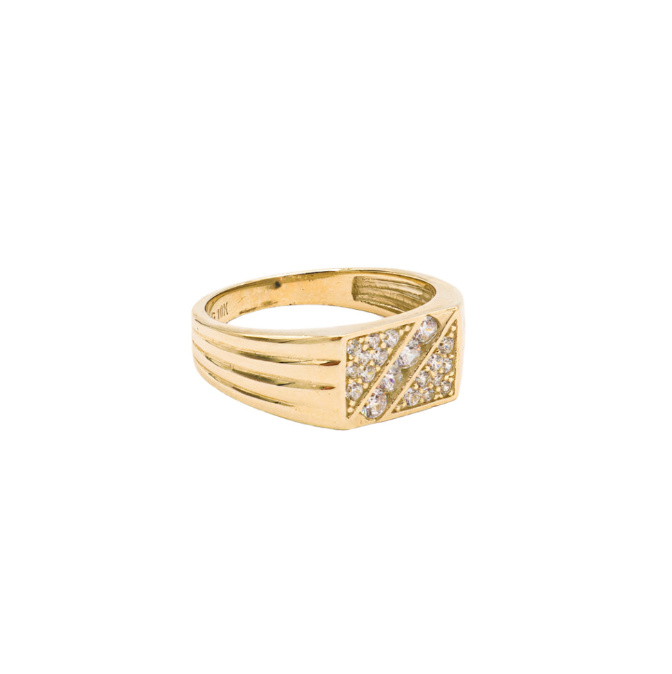 Rectangle Square Men's Fine CZ Ring-14K Yellow Gold-Cubic Zirconia [STF DIAMONDS JEWELRY]