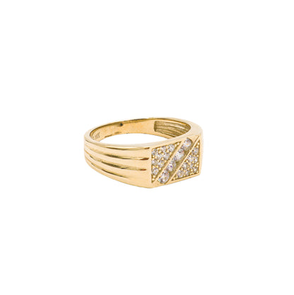 Rectangle Square Men's Fine CZ Ring-14K Yellow Gold-Cubic Zirconia [STF DIAMONDS JEWELRY]