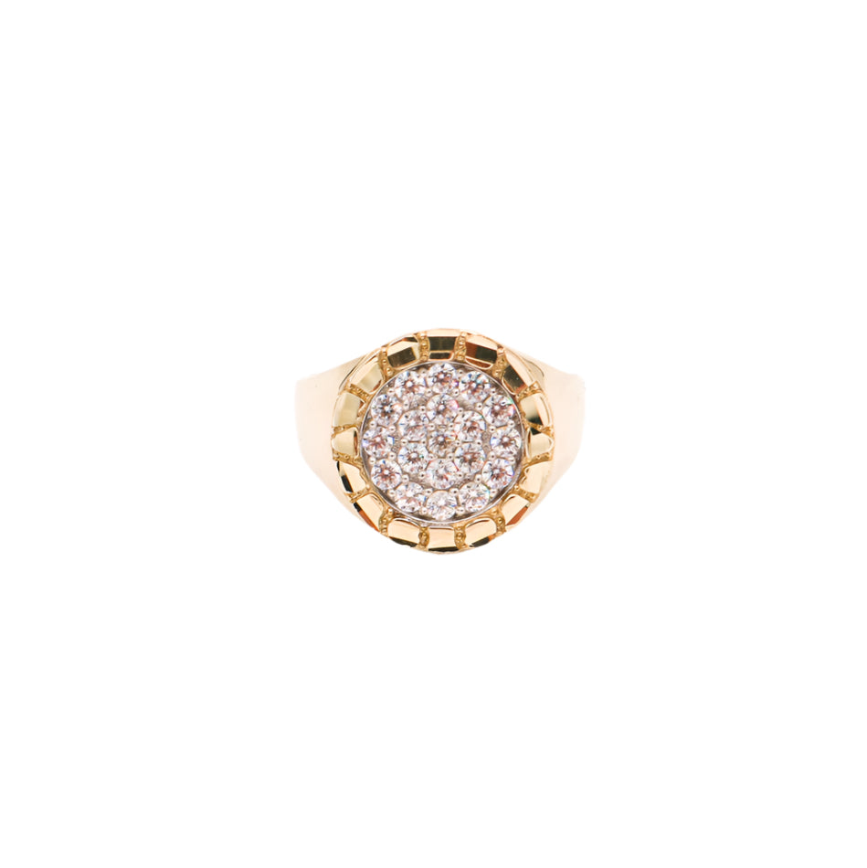 10K Solid Yellow Gold Round Nugget CZ Ring