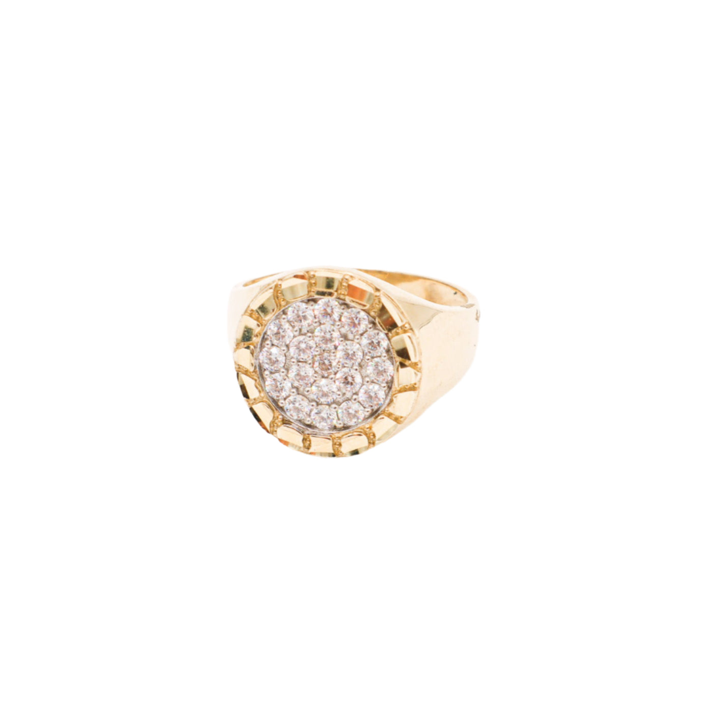 10K Solid Yellow Gold Round Nugget CZ Ring