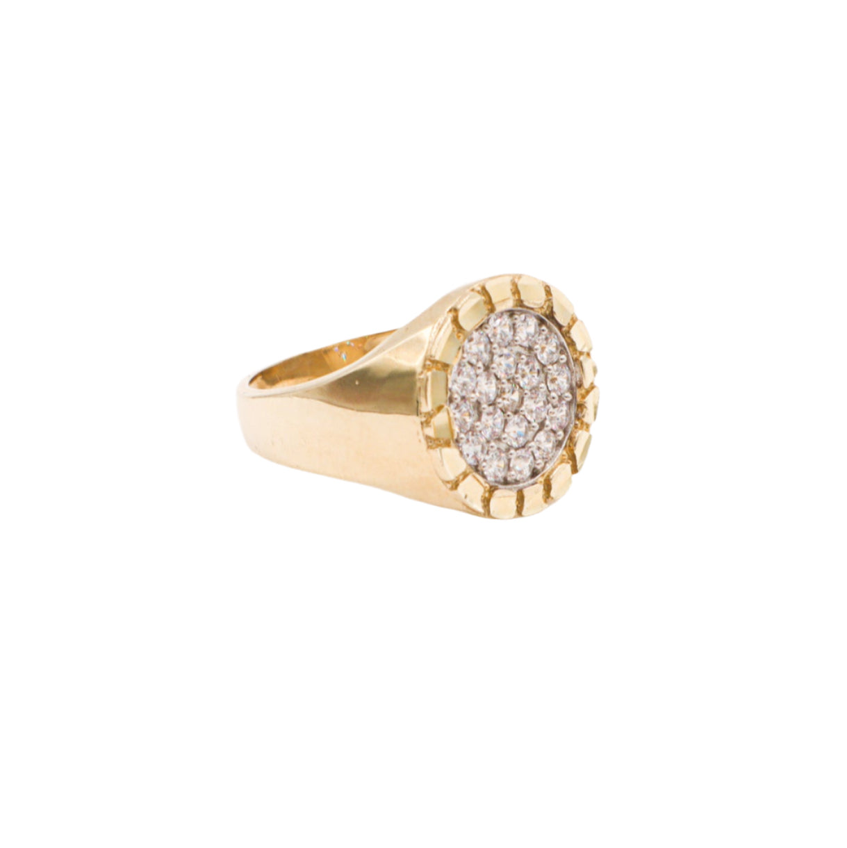 10K Solid Yellow Gold Round Nugget CZ Ring