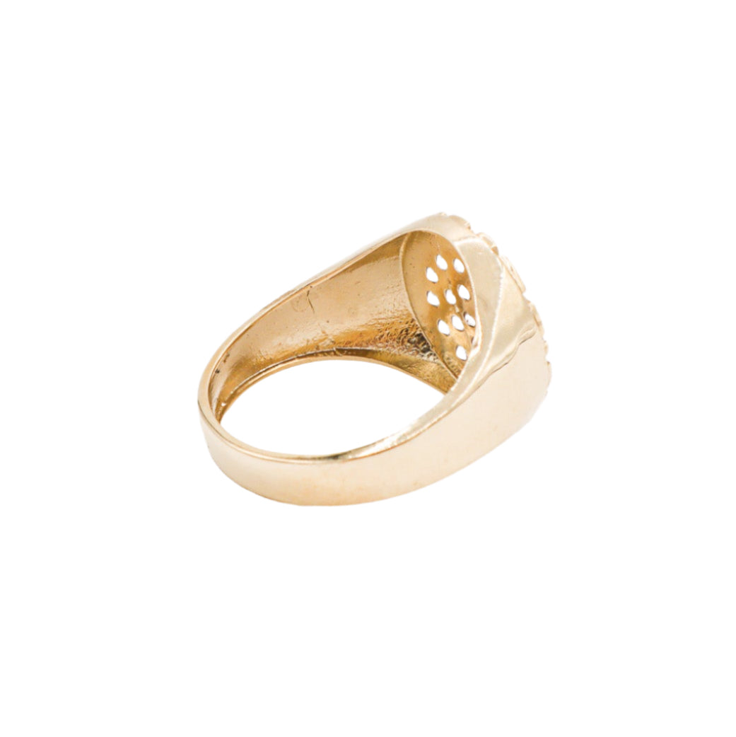 10K Solid Yellow Gold Round Nugget CZ Ring