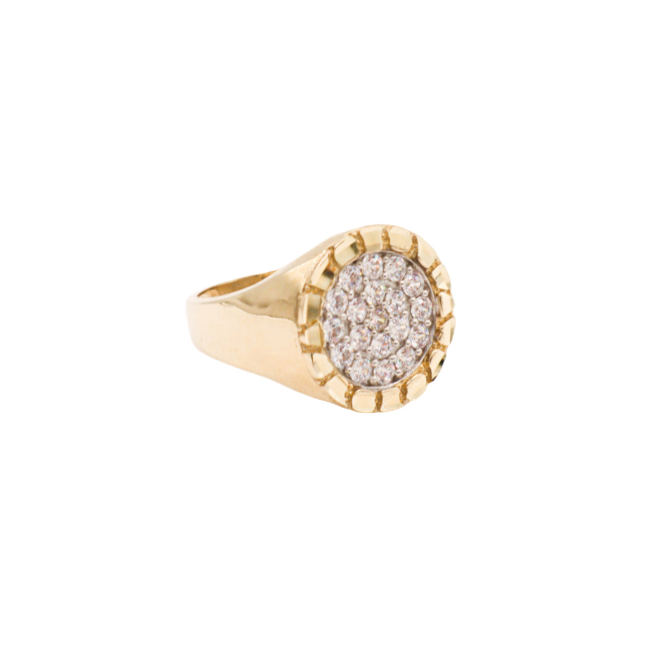10K Solid Yellow Gold Round Nugget CZ Ring