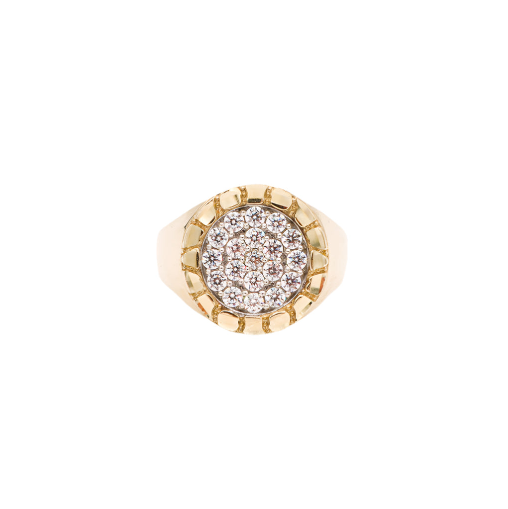 10K Solid Yellow Gold Round Nugget CZ Ring