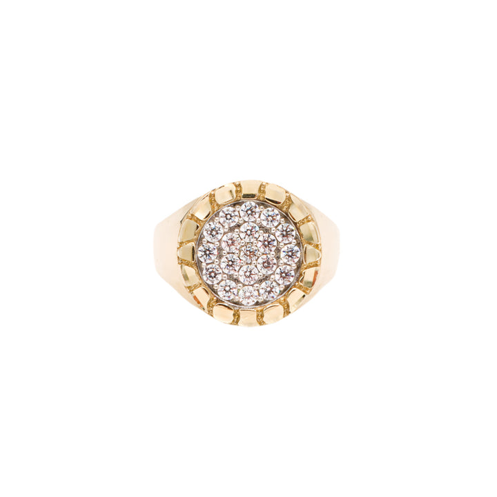10K Solid Yellow Gold Round Nugget CZ Ring