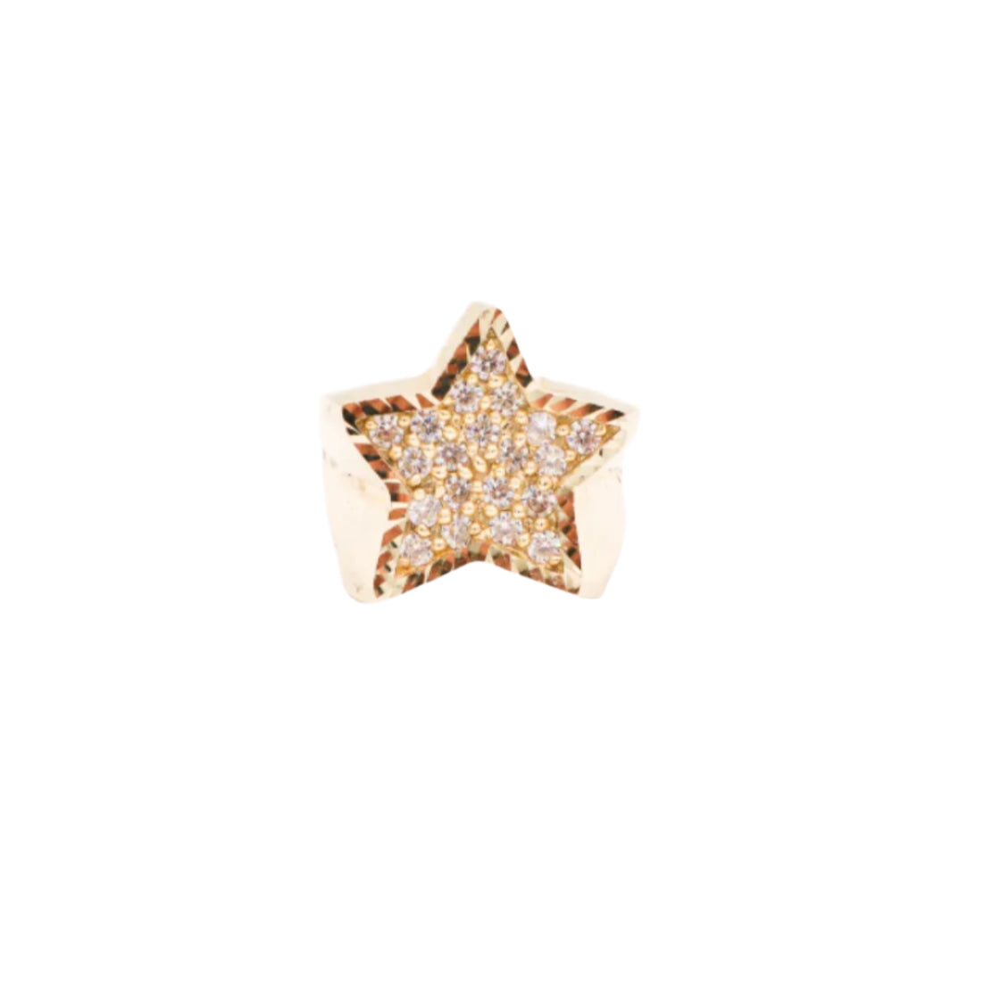 10K Solid Yellow Gold Big Star Diamond-Cut CZ Ring