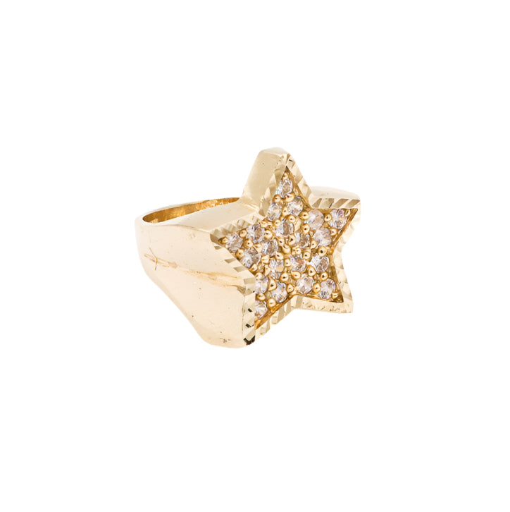 10K Solid Yellow Gold Big Star Diamond-Cut CZ Ring