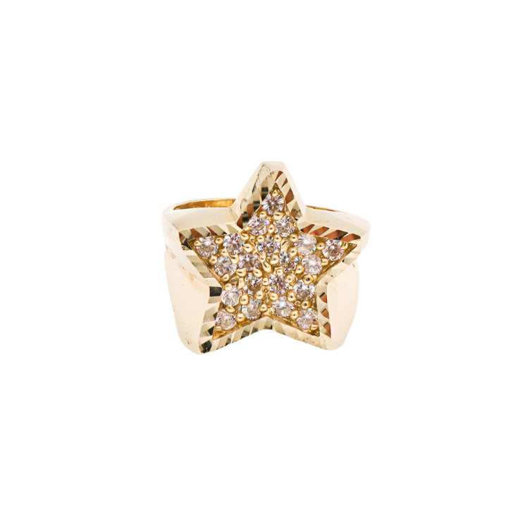 10K Solid Yellow Gold Big Star Diamond-Cut CZ Ring