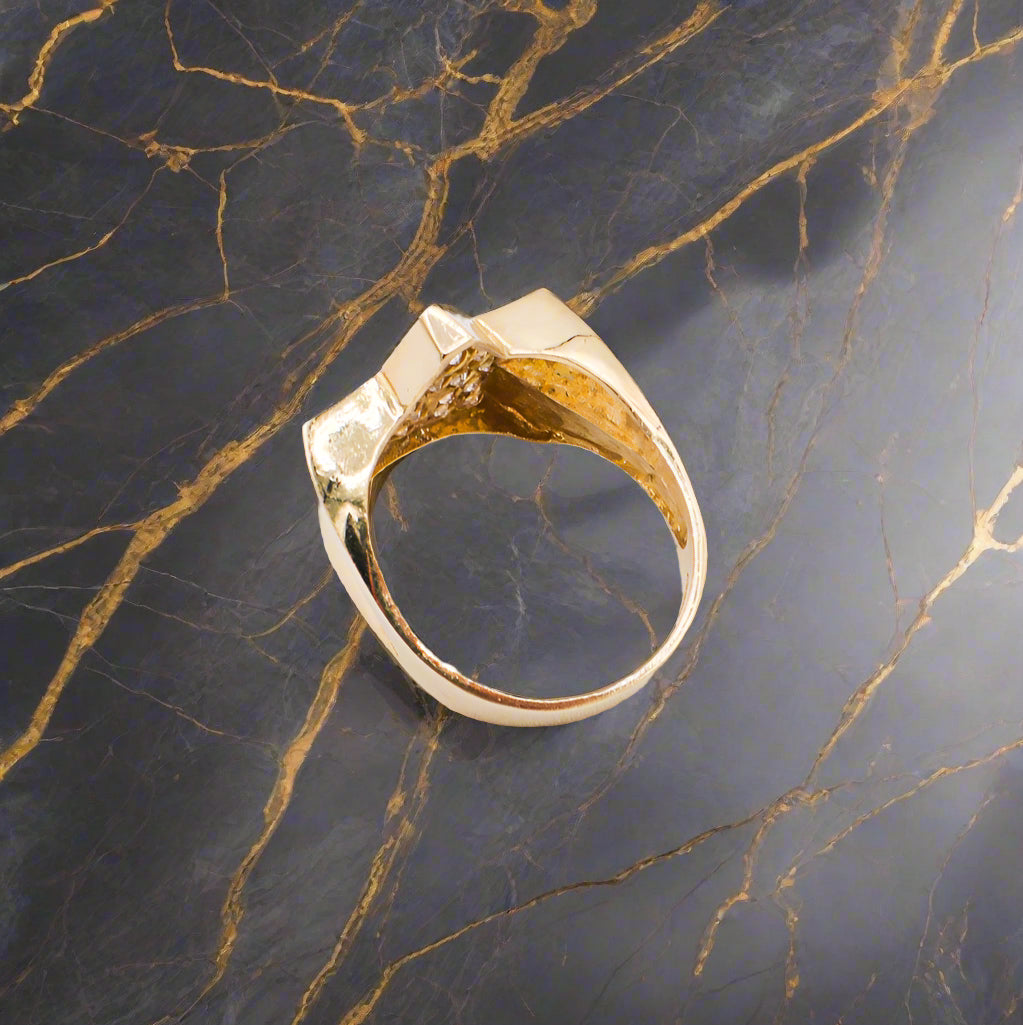 10K Solid Yellow Gold Big Star Diamond-Cut CZ Ring