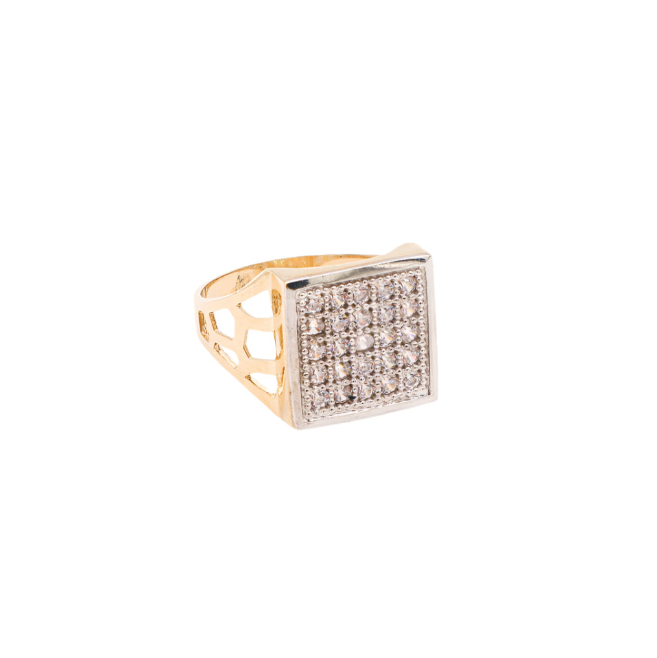 10K Solid Yellow Gold Italian Intaglio CZ Square Ring