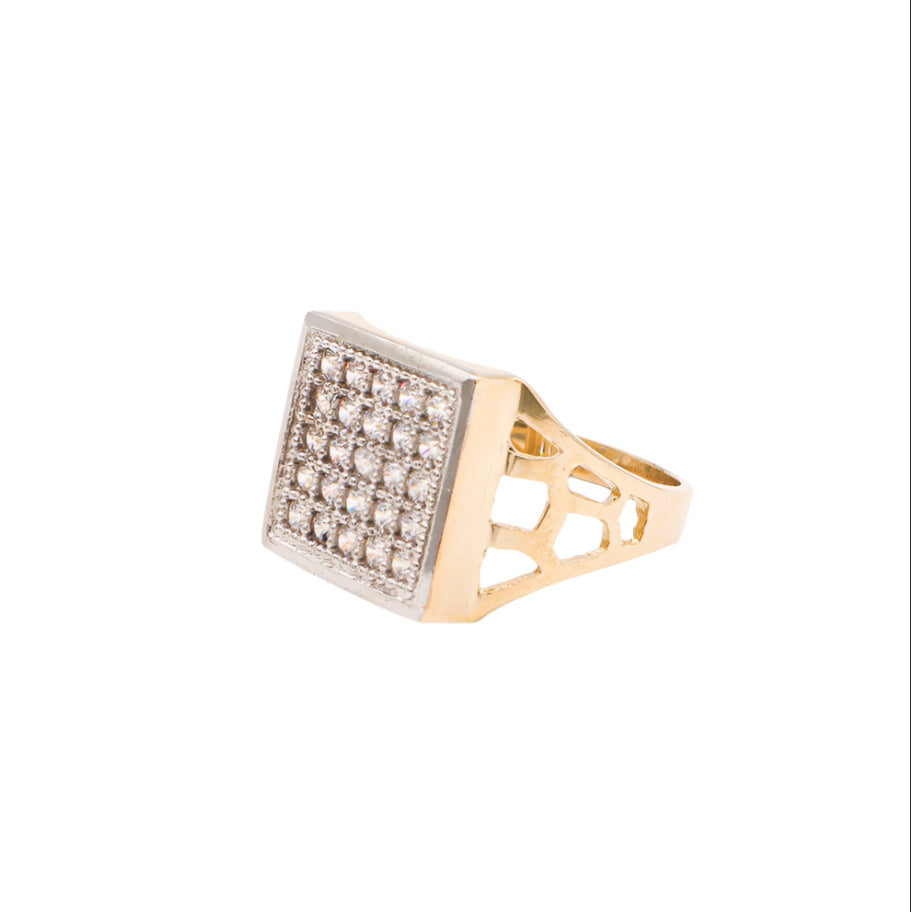 10K Solid Yellow Gold Italian Intaglio CZ Square Ring