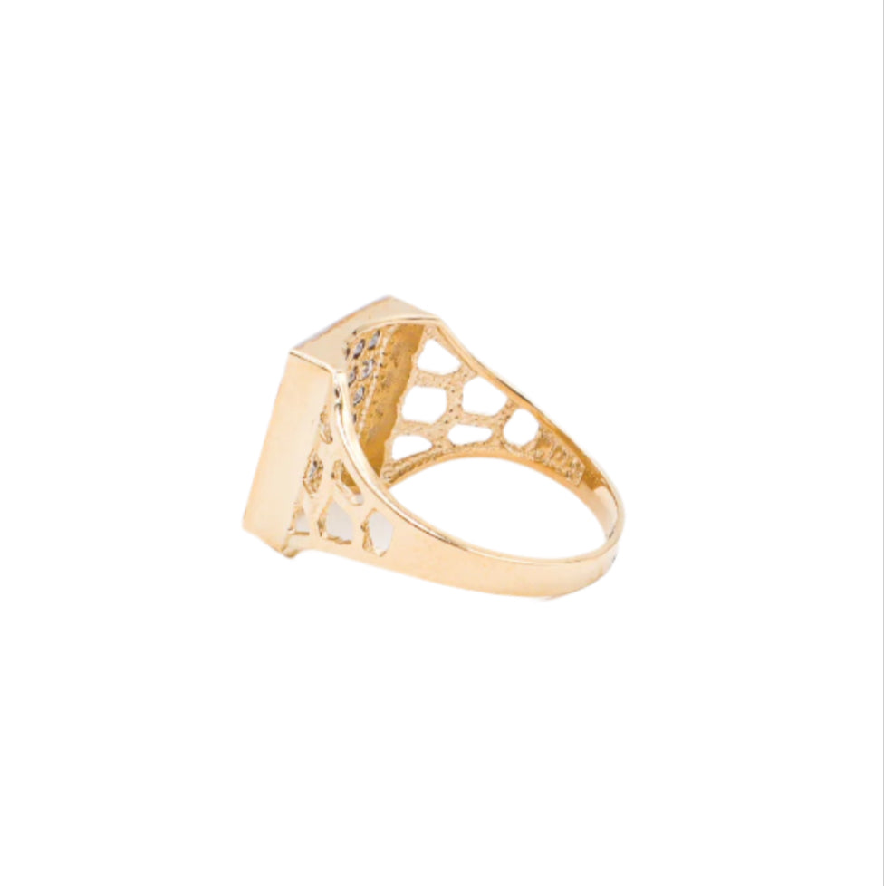 10K Solid Yellow Gold Italian Intaglio CZ Square Ring